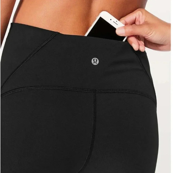 Lululemon Train Times Crop Cropped Pants Leggings Black Mesh Panels 21" Size 4 - Picture 10 of 11